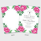 Elegant Rosa Floral First Communion Einladung