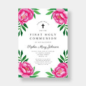 Elegant Rosa Floral First Communion Einladung