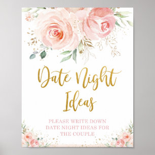 Elegant Rosa Floral Gold Date Night Ideen Schild