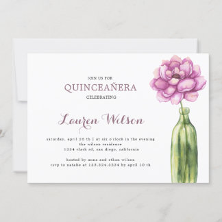 Elegant Rosa Floral Quinceanera Einladung