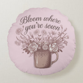 Elegant Rosa Floral Rundes Kissen