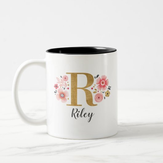 Elegant Rosa Floral Zweifarbige Tasse (Links)