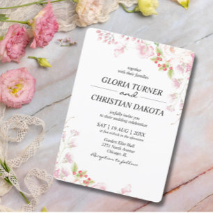 Elegant Rosa florale Runde Edges Wedding Einladung