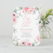 Elegant, rosa, florale Wasserfarbe, Sip and See Einladung (Stehend Vorderseite)