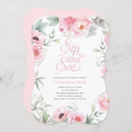 Elegant, rosa, florale Wasserfarbe, Sip and See Einladung