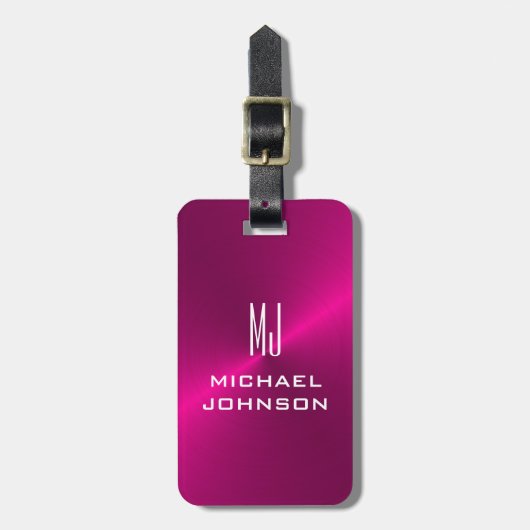 Elegant rosa gebürstete metallische Mit Monogramm Gepäckanhänger (Vorderseite vertikal)