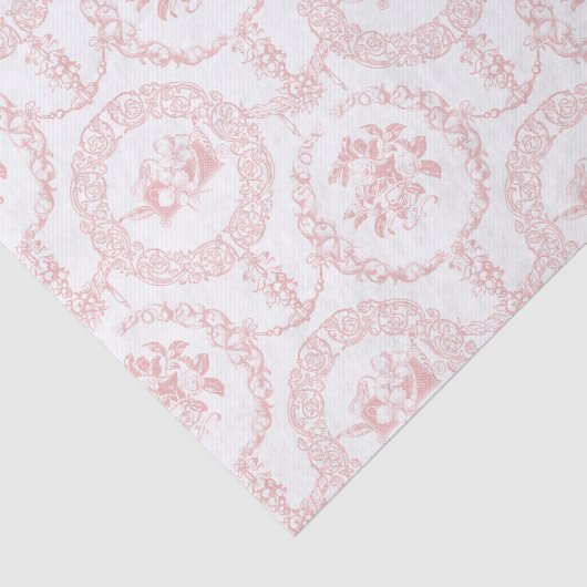 Elegant rosa gegrabene blumengeschmückte Medallien Seidenpapier (Ausschnitt)