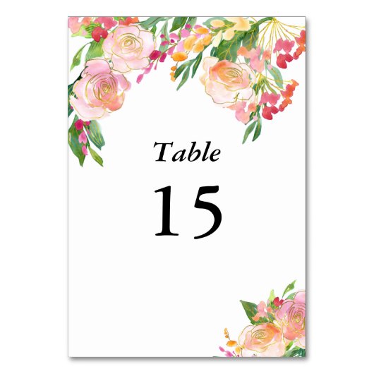 Elegant Rosa Gold Floral Tischnummer (Vorderseite)