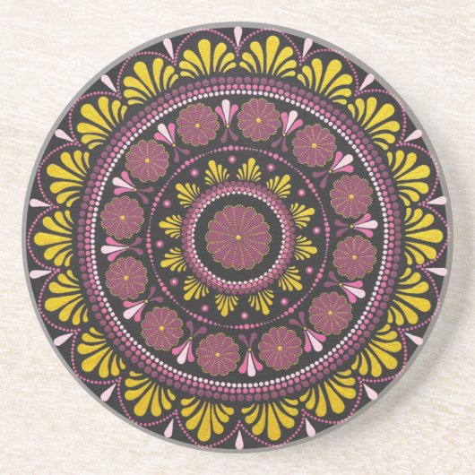 Elegant Rosa Gold Mandala, Boho Zen Dot Art Blume Getränkeuntersetzer (Vorne)