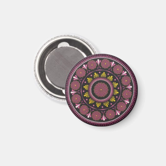 Elegant Rosa Gold Mandala, Boho Zen Dot Art Blume Magnet (Vorderseite/Rückseite)