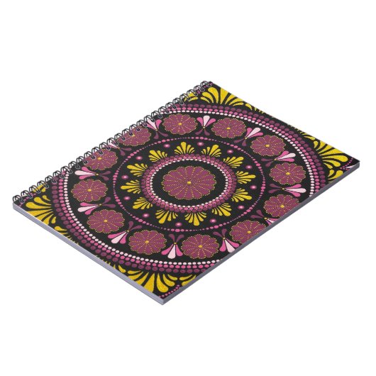 Elegant Rosa Gold Mandala, Boho Zen Dot Art Blume Notizblock (Linke Seite)