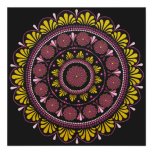 Elegant Rosa Gold Mandala, Boho Zen Dot Art Blume Poster