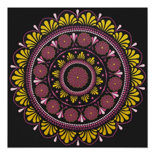 Elegant Rosa Gold Mandala, Boho Zen Dot Art Blume Poster (Vorderseite)