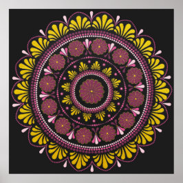 Elegant Rosa Gold Mandala, Boho Zen Dot Art Blume Poster