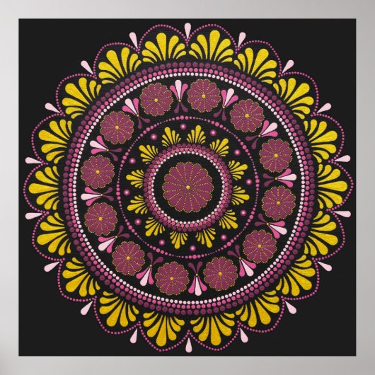 Elegant Rosa Gold Mandala, Boho Zen Dot Art Blume Poster (Vorne)