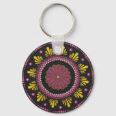 Elegant Rosa Gold Mandala, Boho Zen Dot Art Blume Schlüsselanhänger (Vorderseite)