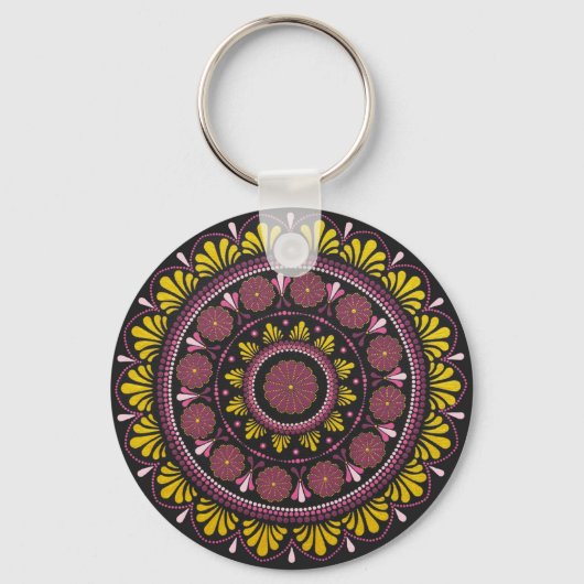 Elegant Rosa Gold Mandala, Boho Zen Dot Art Blume Schlüsselanhänger (Rückseite)
