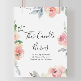 Elegant Rosa Hauch Blumen Kerze Brennt Schild
