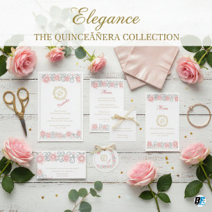 Elegant Rosa Hauchrosa Floral & Gold Monogram Quin Serviette