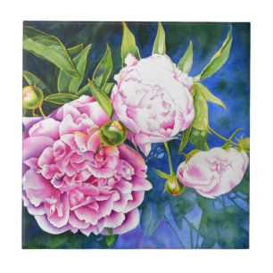 Elegant rosa, klassische Aquarellblüte Fliese