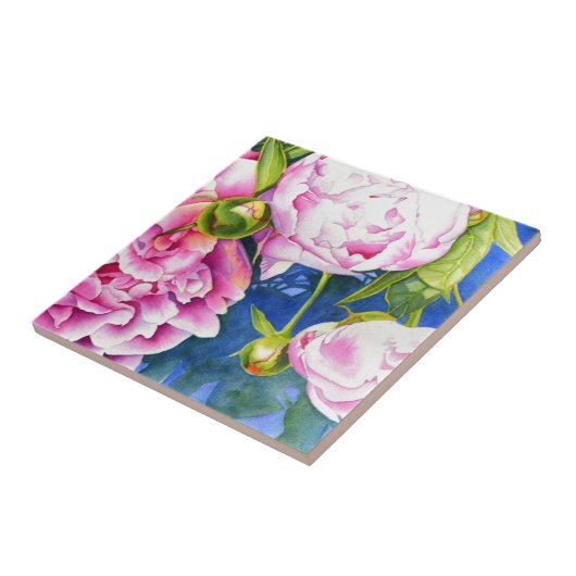 Elegant rosa, klassische Aquarellblüte Fliese (Seite)