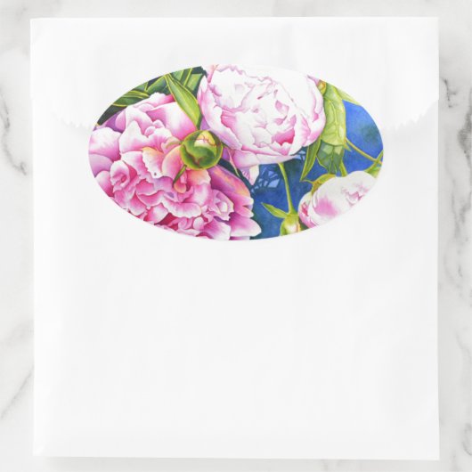 Elegant rosa, klassische Aquarellblüte Ovaler Aufkleber (Tasche)