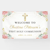 Elegant Rosa Korallen Floral Erste Heilige Kommune Banner (Horizontal)