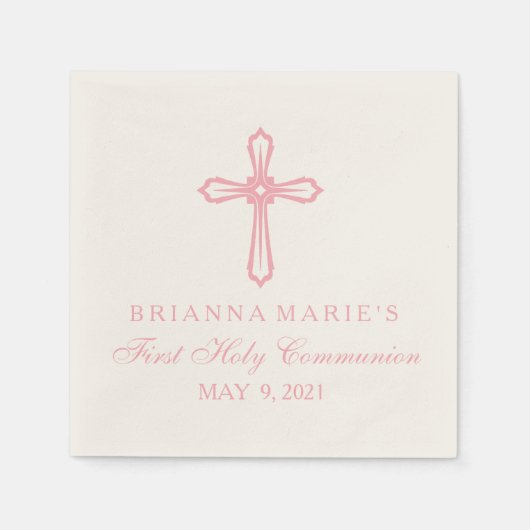 Elegant Rosa Kreuz Erste Kommune Custom Napkin Serviette (Vorderseite)