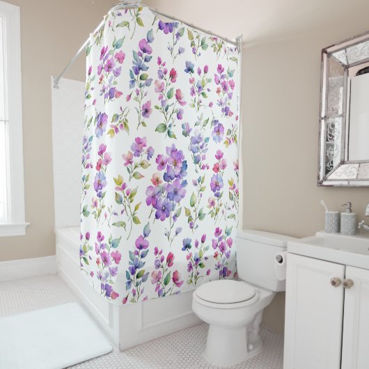 Elegant rosa lila Aquarellfarben-Wildblumen Duschvorhang (Beispiel)