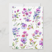 Elegant rosa lila Aquarellfarben-Wildblumen Einladung (Rückseite)