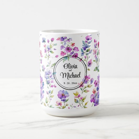 Elegant rosa lila Aquarellfarben-Wildblumen Kaffeetasse (Mittel)