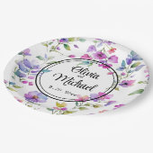 Elegant rosa lila Aquarellfarben-Wildblumen Pappteller (Schrägansicht)