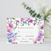 Elegant rosa lila Aquarellfarben-Wildblumen RSVP Karte (Stehend Vorderseite)