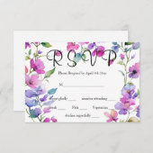 Elegant rosa lila Aquarellfarben-Wildblumen RSVP Karte (Vorne/Hinten)
