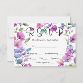 Elegant rosa lila Aquarellfarben-Wildblumen RSVP Karte