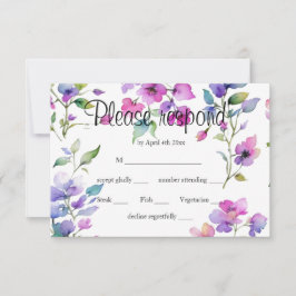 Elegant rosa lila Aquarellfarben-Wildblumen RSVP Karte