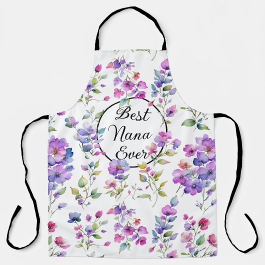Elegant rosa lila Aquarellfarben-Wildblumen Schürze (Vorderseite)