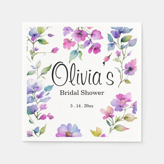 Elegant rosa lila Aquarellfarben-Wildblumen Serviette (Vorderseite)