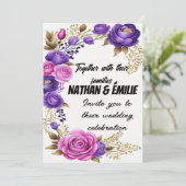 Elegant Rosa lila Hochzeitseinladung Einladung (Stehend Vorderseite)