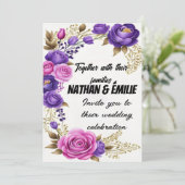 Elegant Rosa lila Hochzeitseinladung Einladung (Stehend Vorderseite)