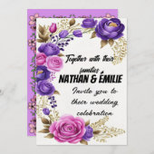 Elegant Rosa lila Hochzeitseinladung Einladung (Vorne/Hinten)