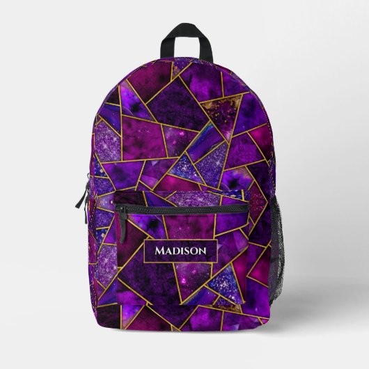 Elegant rosa, lila mädchenhaft geometrisch bedruckter rucksack (Vorderseite)