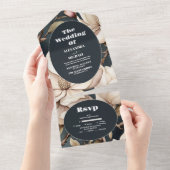 Elegant Rosa Magnolien und Grüne All In One Einladung (Abreißen)