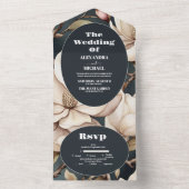 Elegant Rosa Magnolien und Grüne All In One Einladung (Innen Boden)