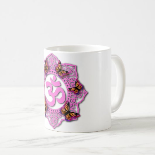 Elegant Rosa Mandala Rosa lila Schmetterlinge Kaffeetasse (VorderseiteRechts)