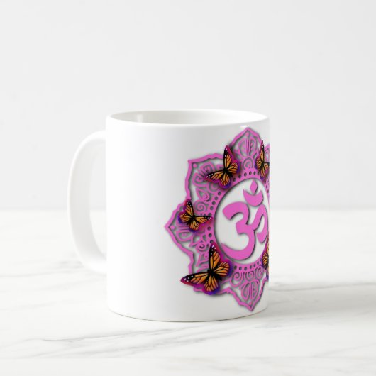 Elegant Rosa Mandala Rosa lila Schmetterlinge Kaffeetasse (Vorderseite Links)