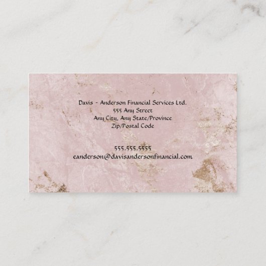 Elegant Rosa Marble Consultant Visitenkarte (Rückseite)