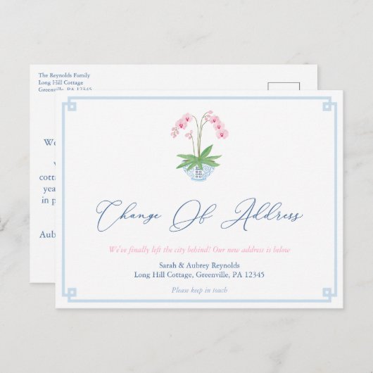Elegant rosa Orchid Ginger Jar Änderung der Adress Ankündigungspostkarte (Vorne/Hinten)