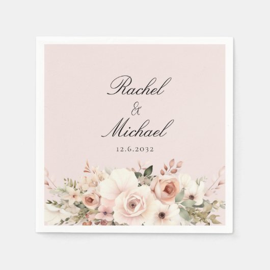 Elegant, rosa, pastellfarben, Blume Serviette (Vorderseite)