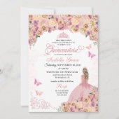 Elegant Rosa Pfirsich Bläserne Quinceanera Einladung (Vorderseite)